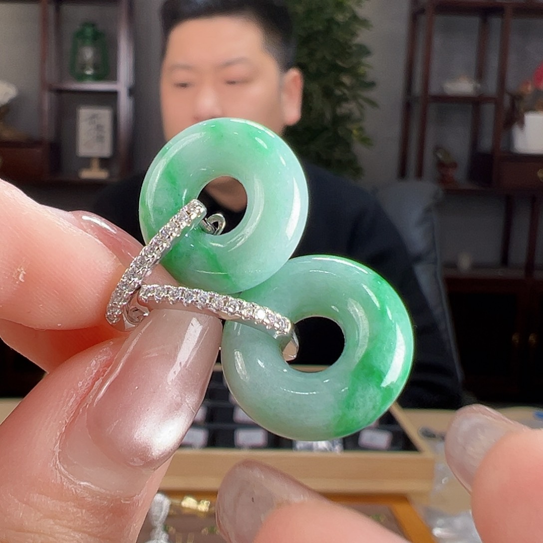 翡翠银S925镶嵌耳饰耳环46