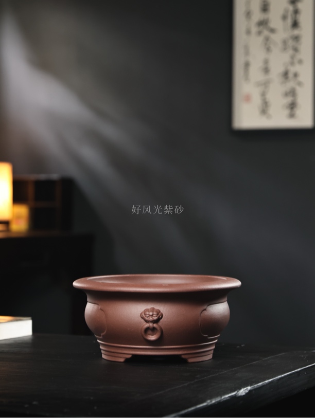 特价宜兴紫砂花盆精品圆形陶瓷盆栽老桩多肉弹子文人盆景透气碗盆