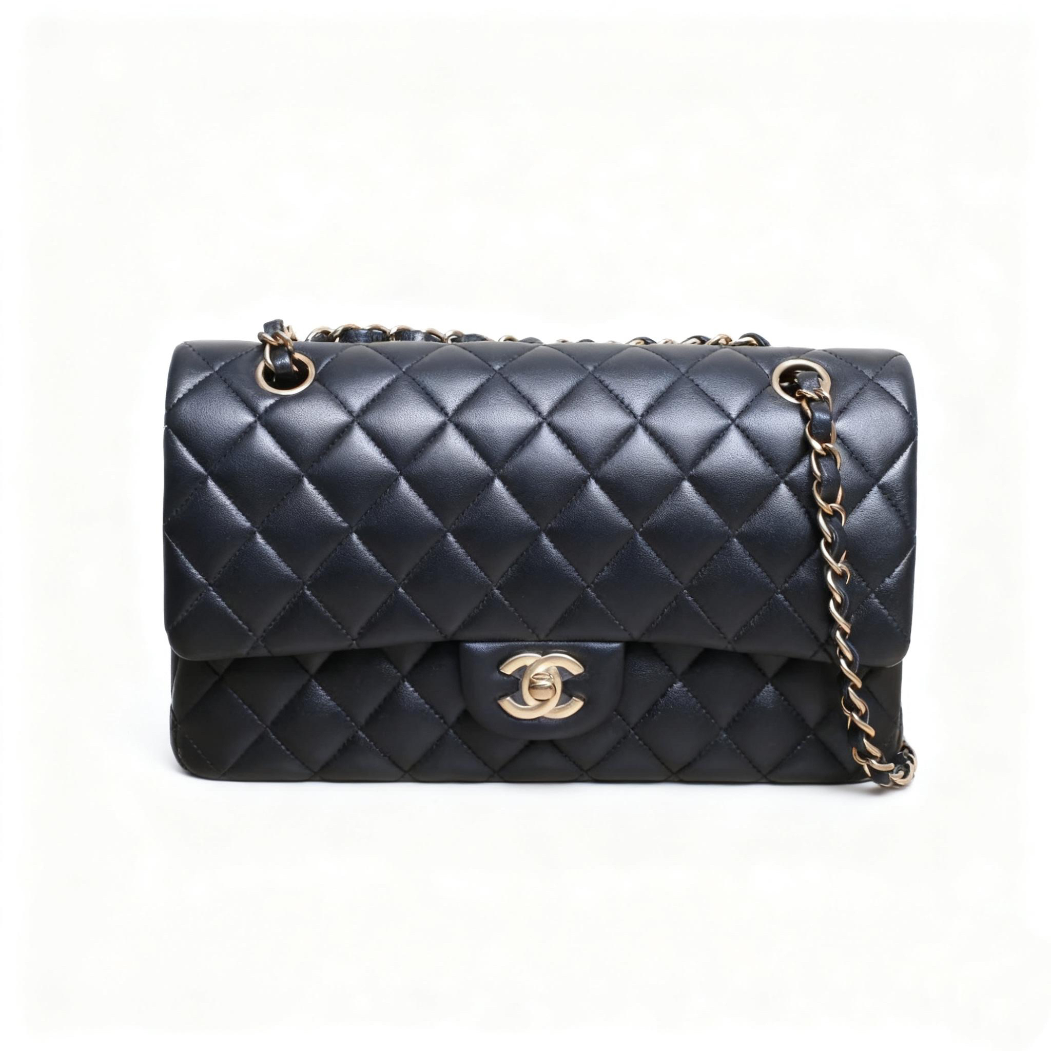 99新 Chanel/香奈儿 交个朋友/黑金cf中号羊皮单肩包