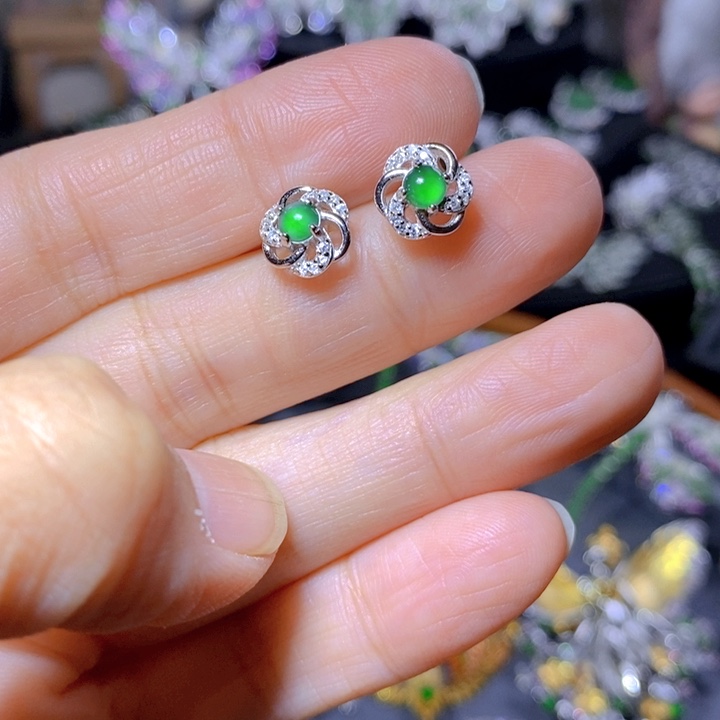 翡翠戒指银S925镶嵌天然翡翠