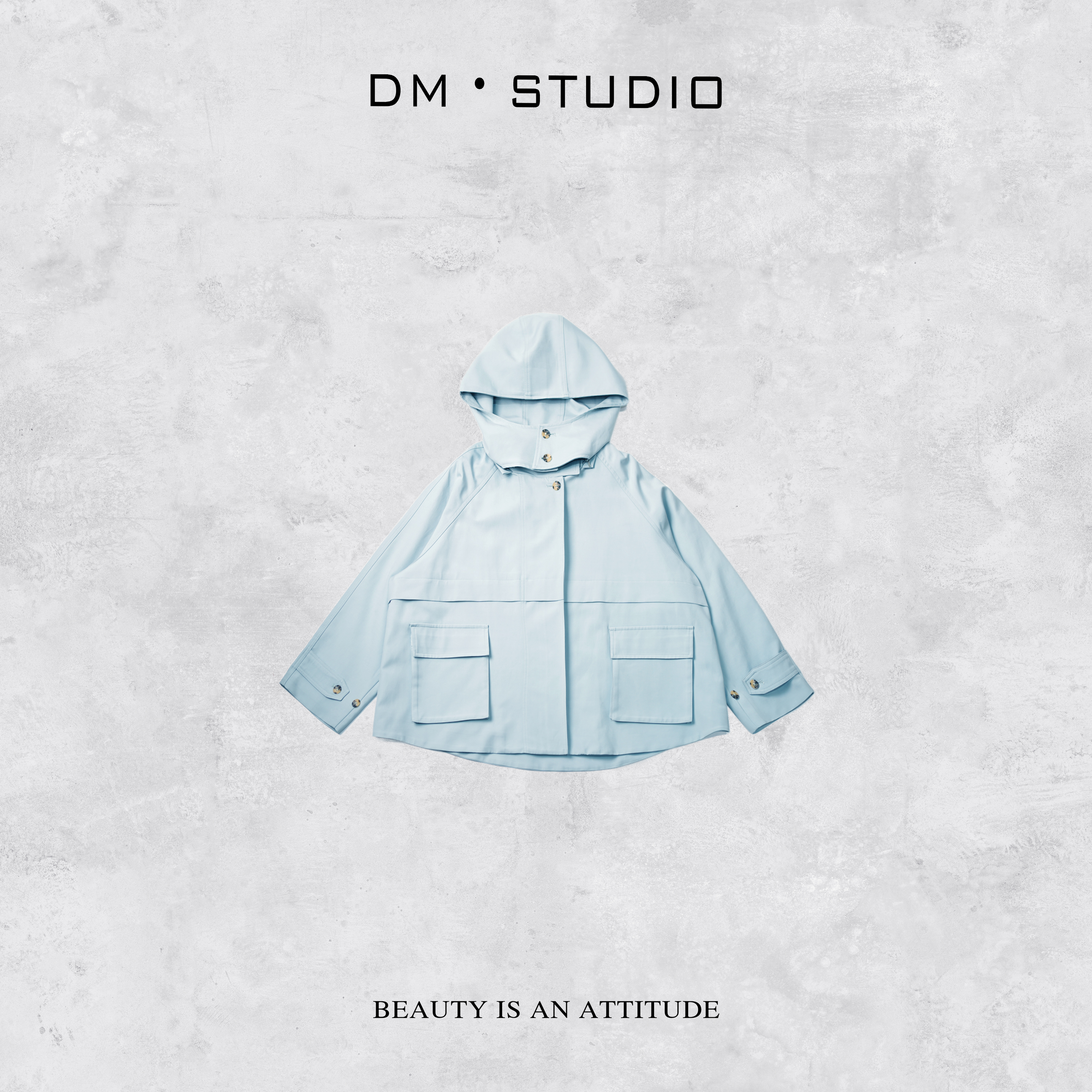 DEDM•STUDIO/轻奢小众百搭气质宽松拉链连帽风衣外套（B13135）