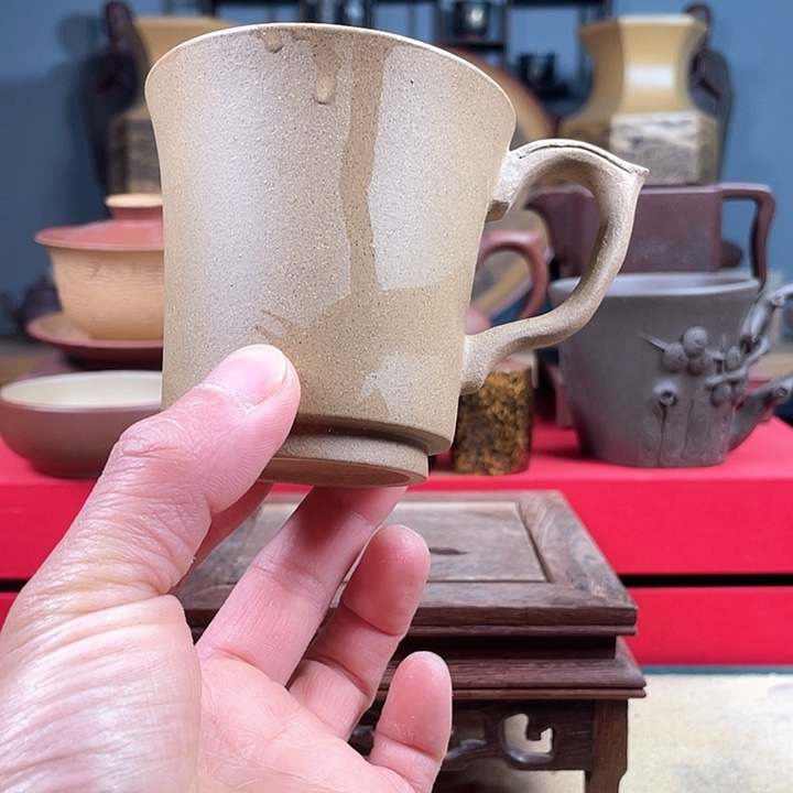 紫砂茶杯把手杯微瑕