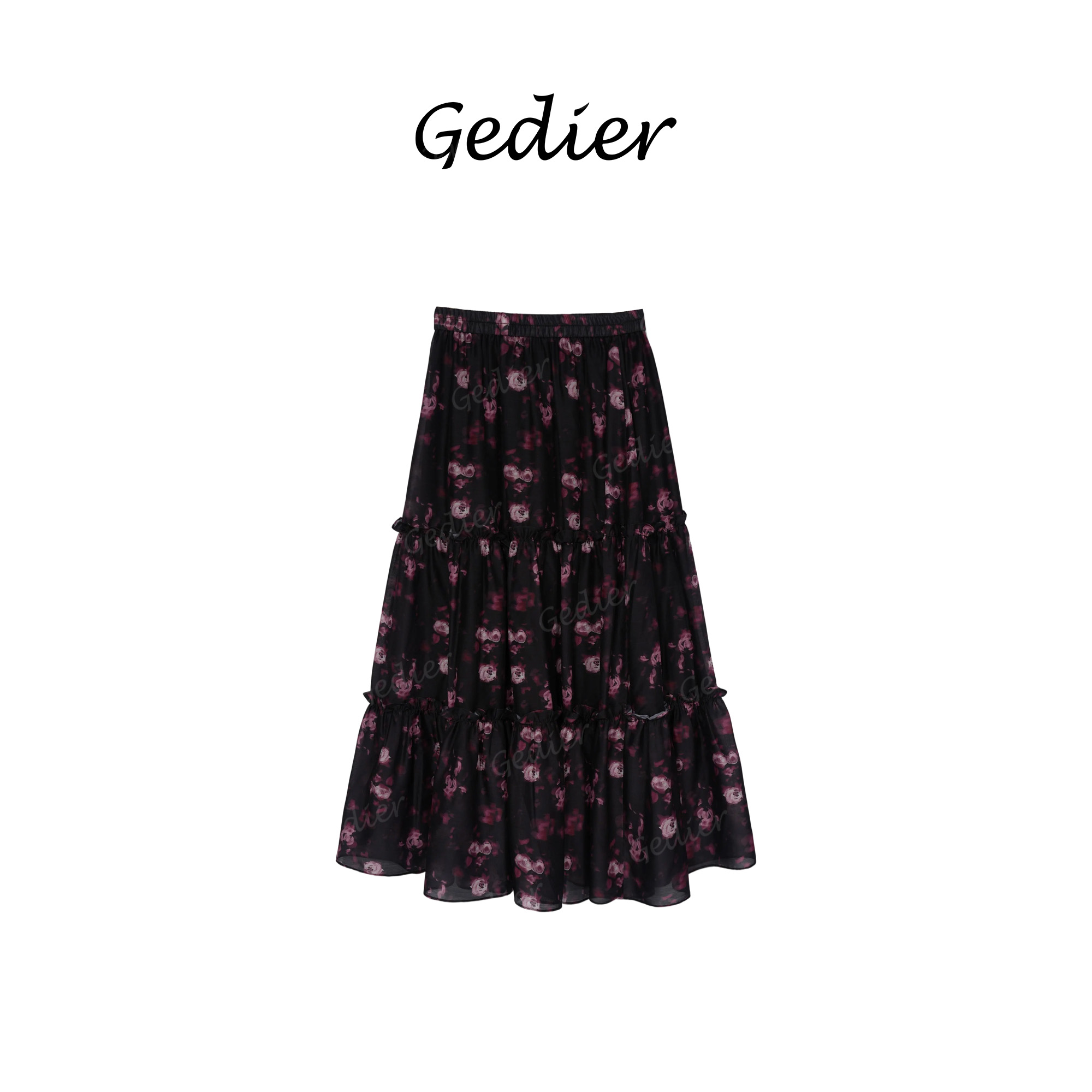 【歌蒂尔】2025春款欧若风黑色花卉印花长裙 EG510610Y