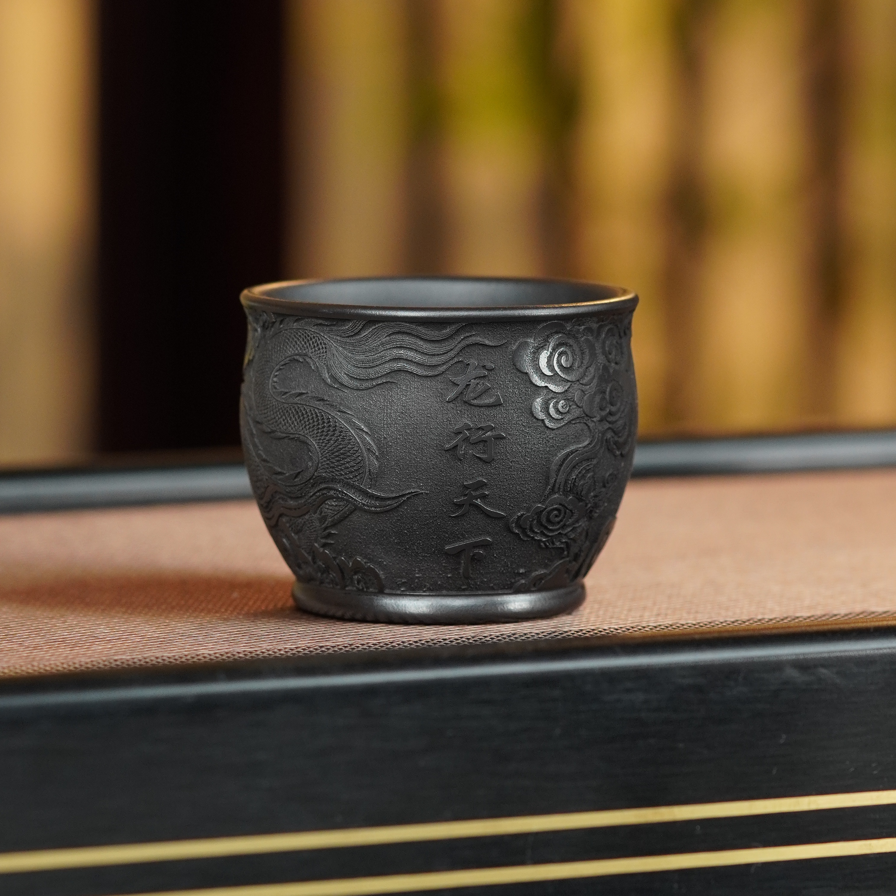 宜兴原矿紫砂石黄龙行天下水缸杯全手工高端主人杯品茗杯