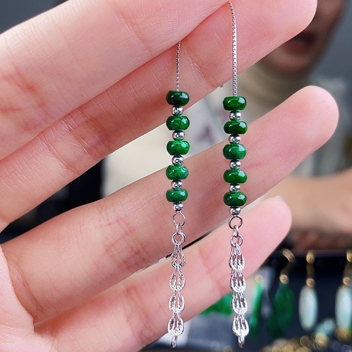 翡翠耳饰银S925镶嵌饰品