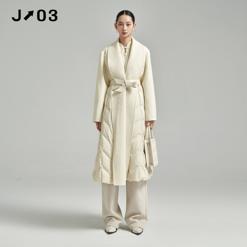 J03女装 冬季新款时尚拼接长款羽绒服外套