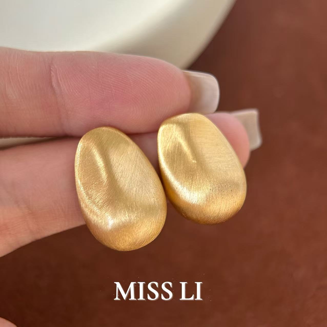铜合金耳饰 小众气质拉丝不规则金色耳环879