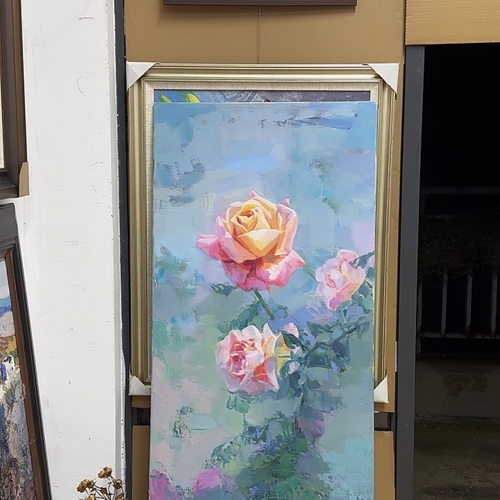 油画玄关玫瑰花尺寸60+150cm! 包邮