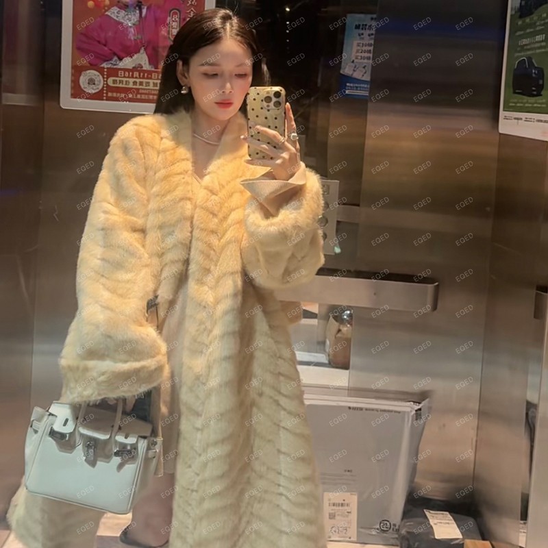 人造皮草 韩系高级感金叶貂环保毛毛外套女冬季新款长款保暖上衣