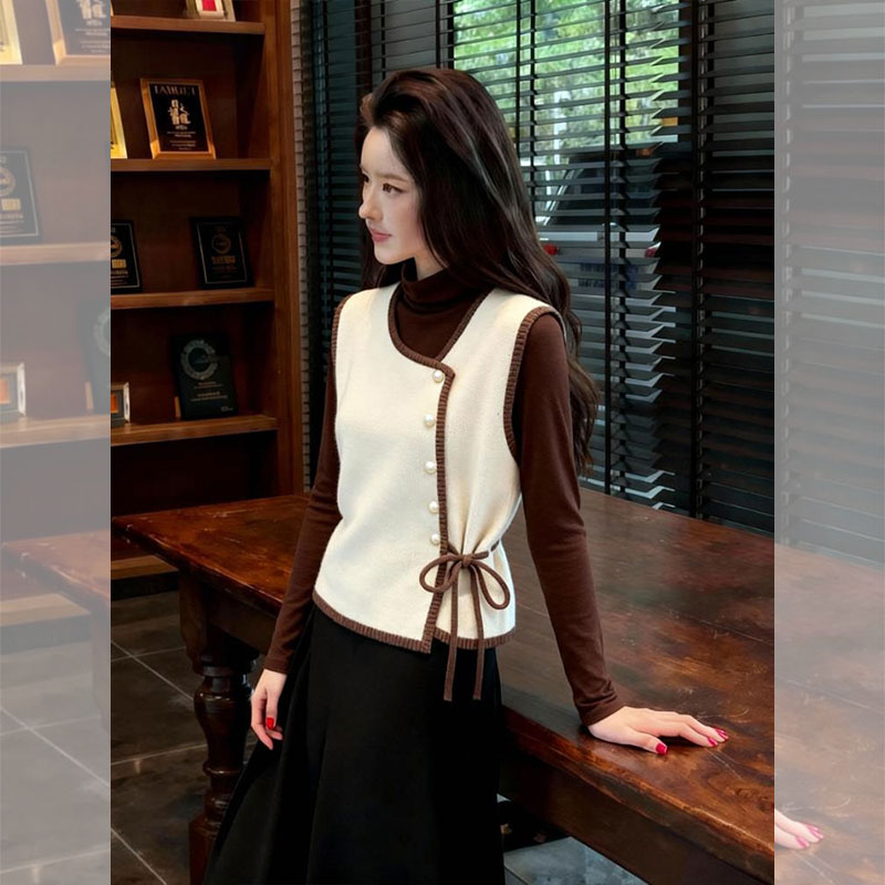 秋冬新款马甲背心女时尚百搭设计感内搭打底衫气质轻熟风减龄套装