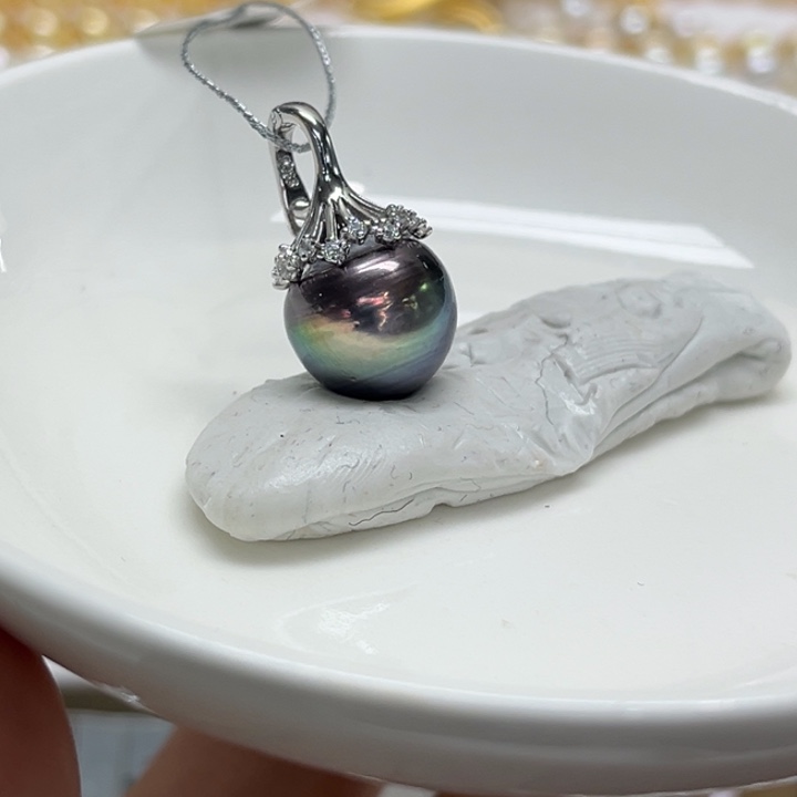 银S925镶嵌吊坠(不含链)海水珍珠12-13mm25号