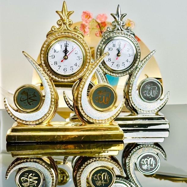 洒金陶瓷遵命三园带钟表摆设摆件镀金金色家用工艺品高档创意