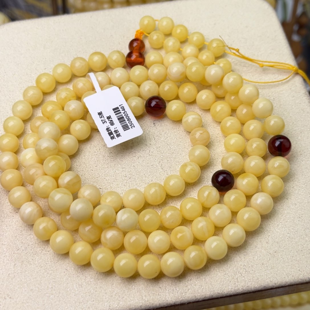 蜜蜡颈饰未镶嵌8圆珠108浓奶白奶豆