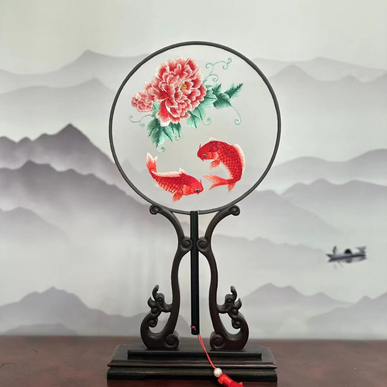 11号 牡丹锦鲤（富贵有鱼）新款苏绣双面绣团扇非遗文化传承