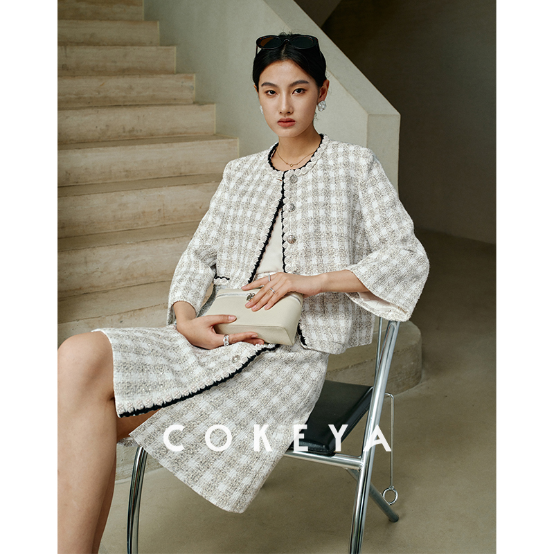 COKEYA//限量Lanificio Paoletti~威尼斯古工纺格纹香风粗呢套装