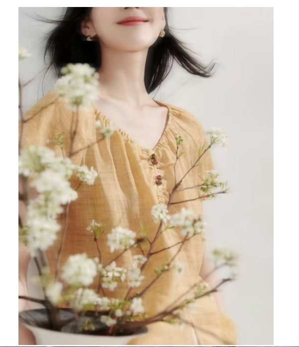 小雅姐姐  【橘子梦境】新款夏季时尚洋气泡泡袖短袖上衣IY78