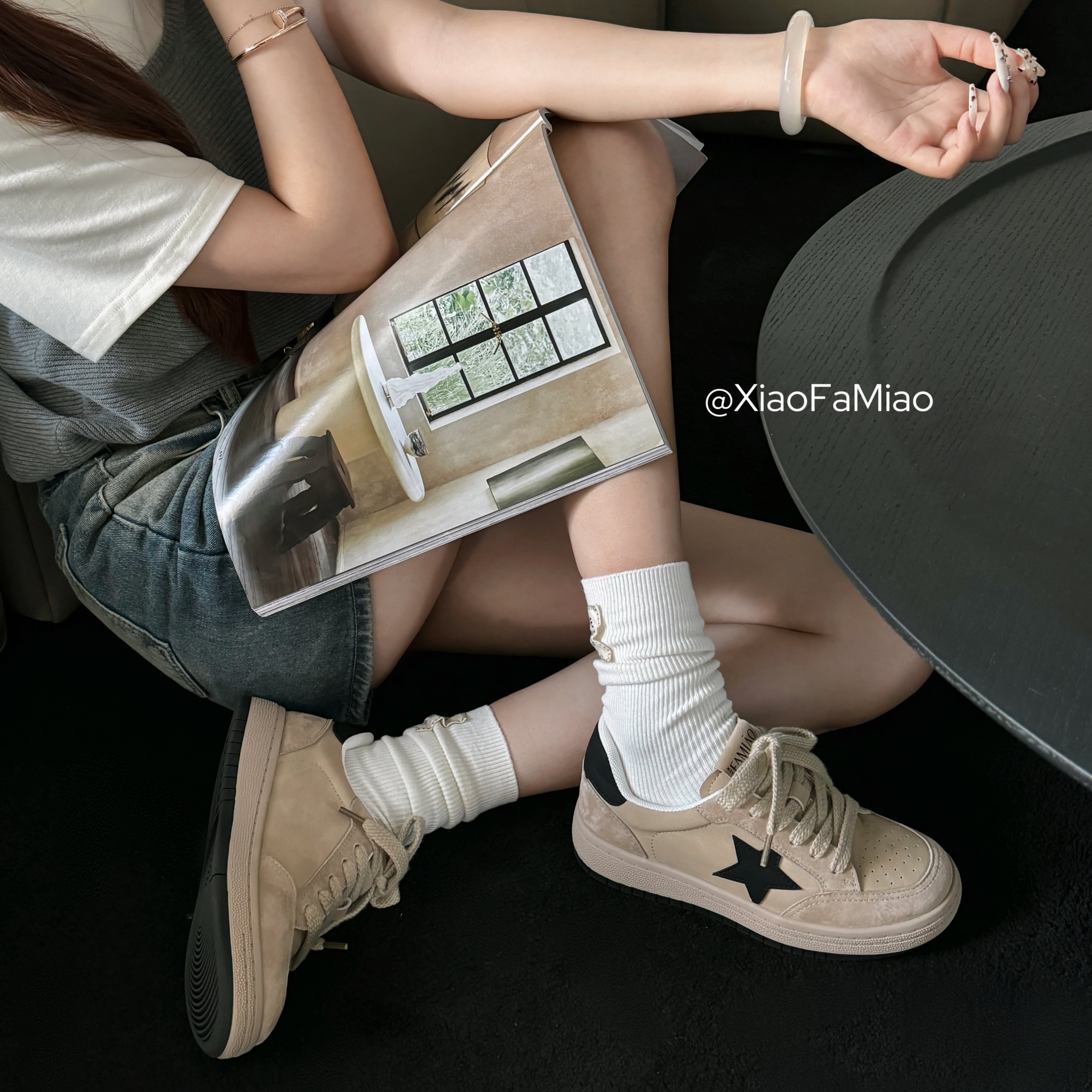 小发喵韩版ins超火磨砂真皮做旧星星休闲板鞋