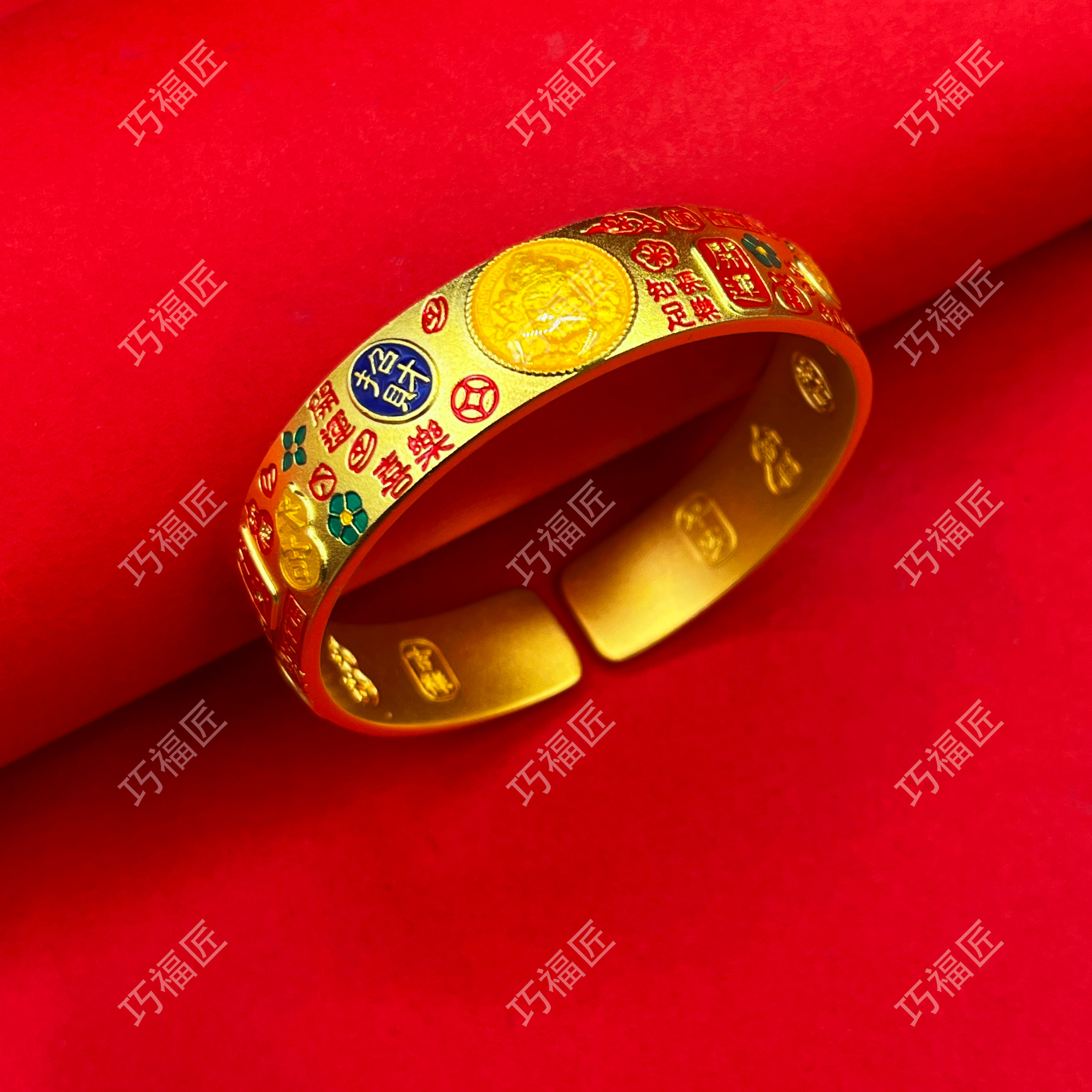 足银手镯 珐琅彩黄财神手镯开口工艺 实心百搭款2024秋冬上新