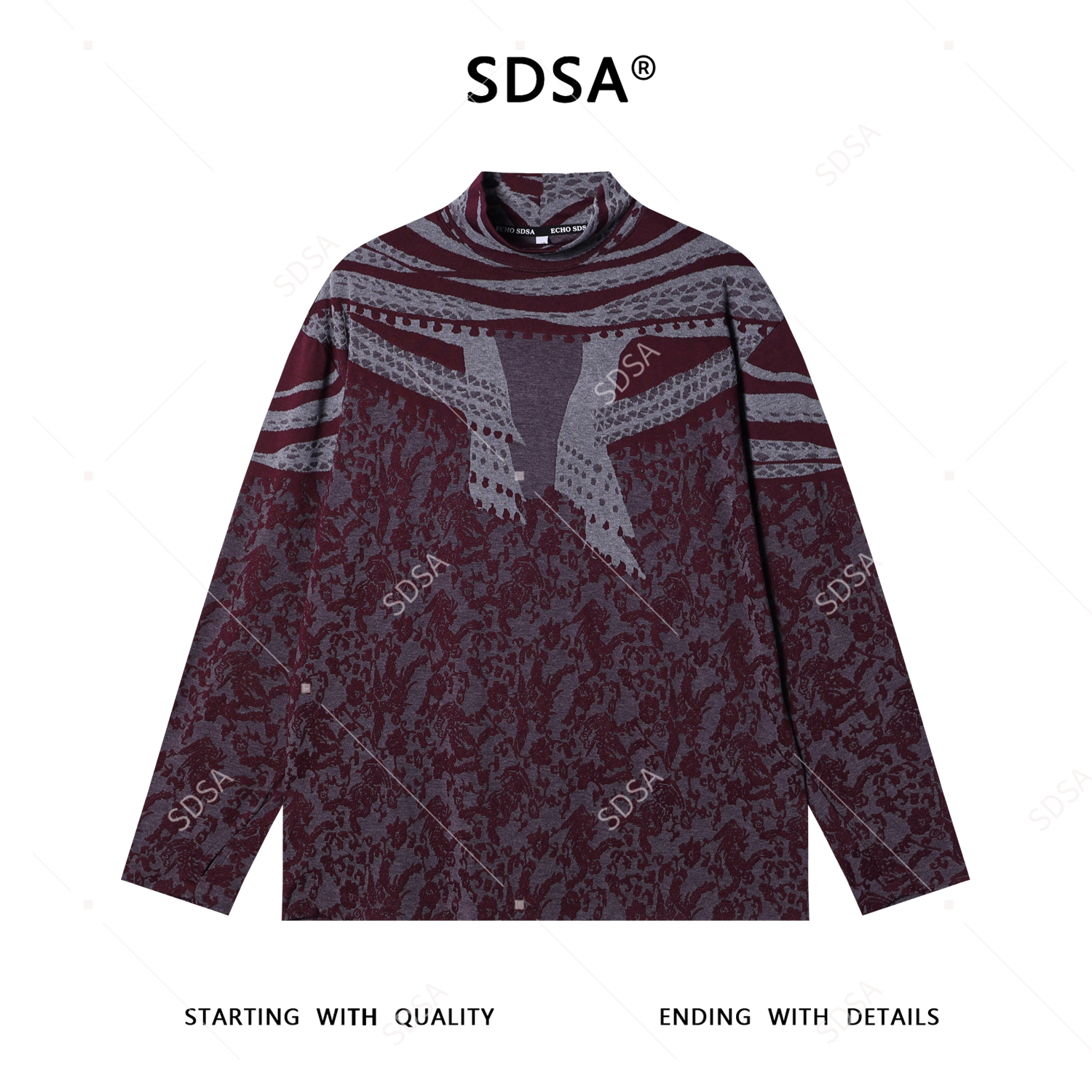 SDSA秋冬新款痞帅男装休闲撞色暗纹提花半高领长袖T恤时尚简约