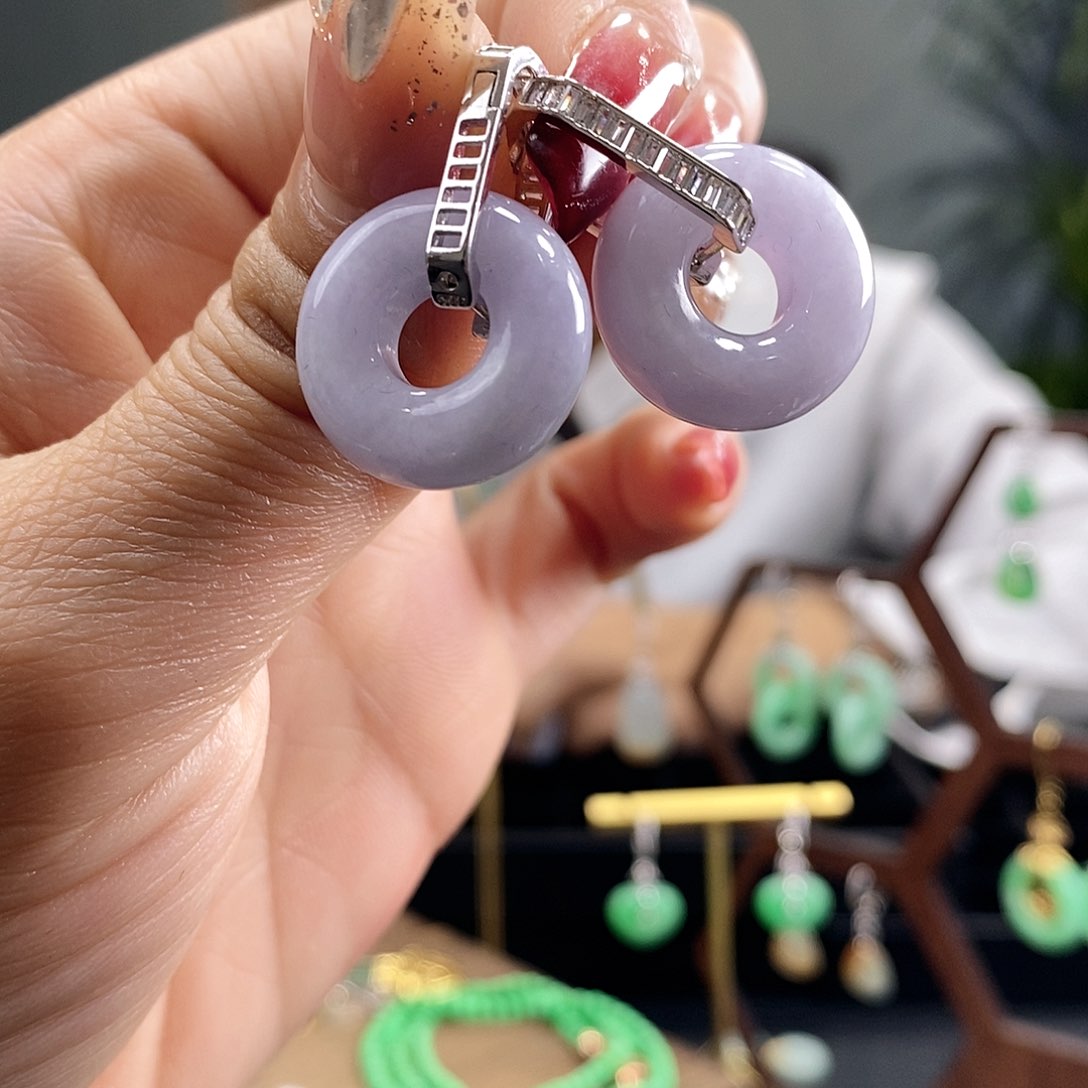 翡翠耳饰银S925镶嵌做****姨翡翠