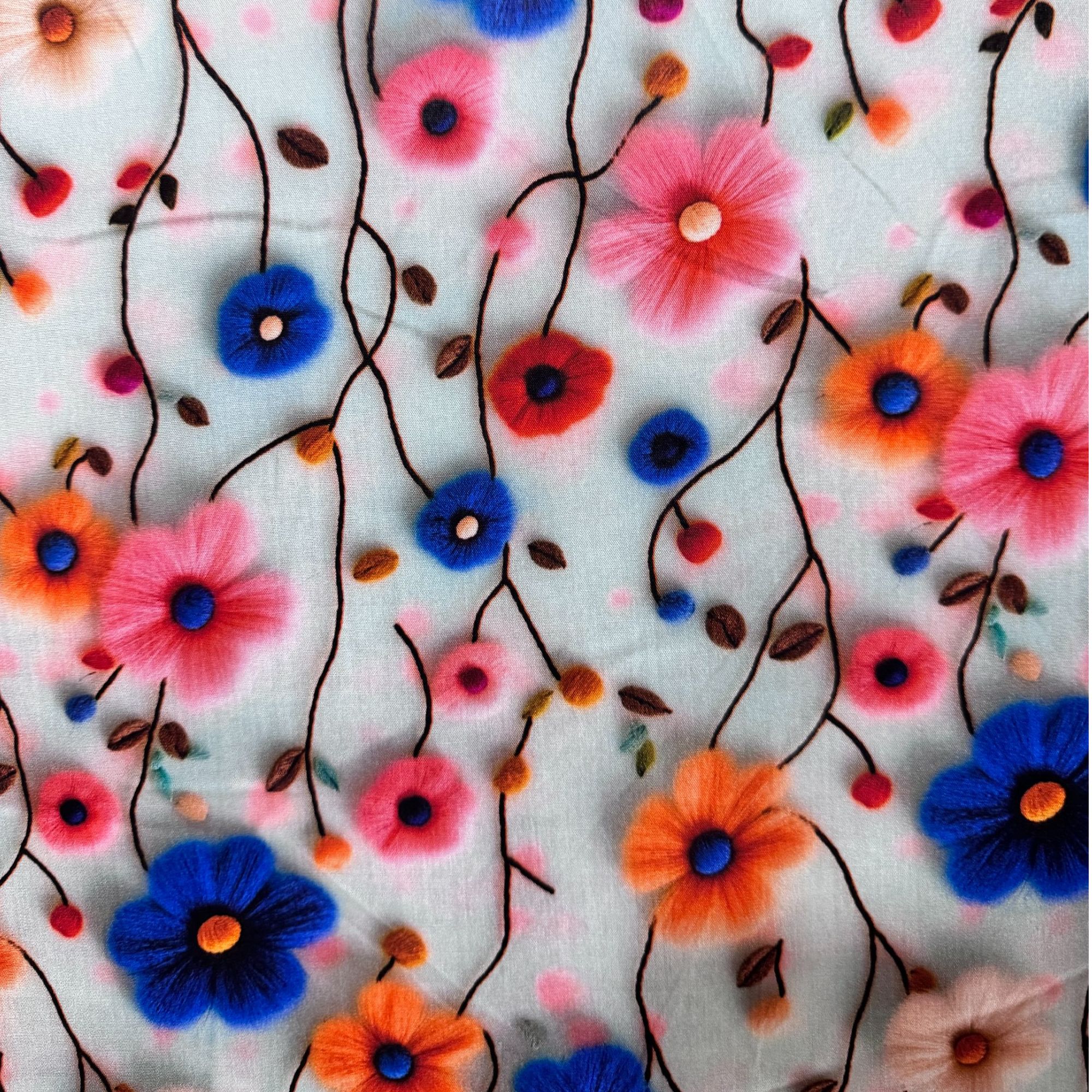 棉绸彩色毛线花面料