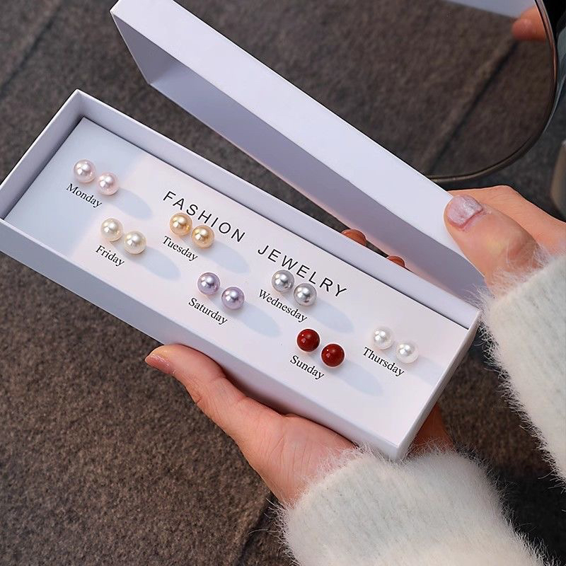 足银仿珍珠耳饰 七天不重样贝珠耳钉轻奢时尚养耳洞百搭耳环饰品