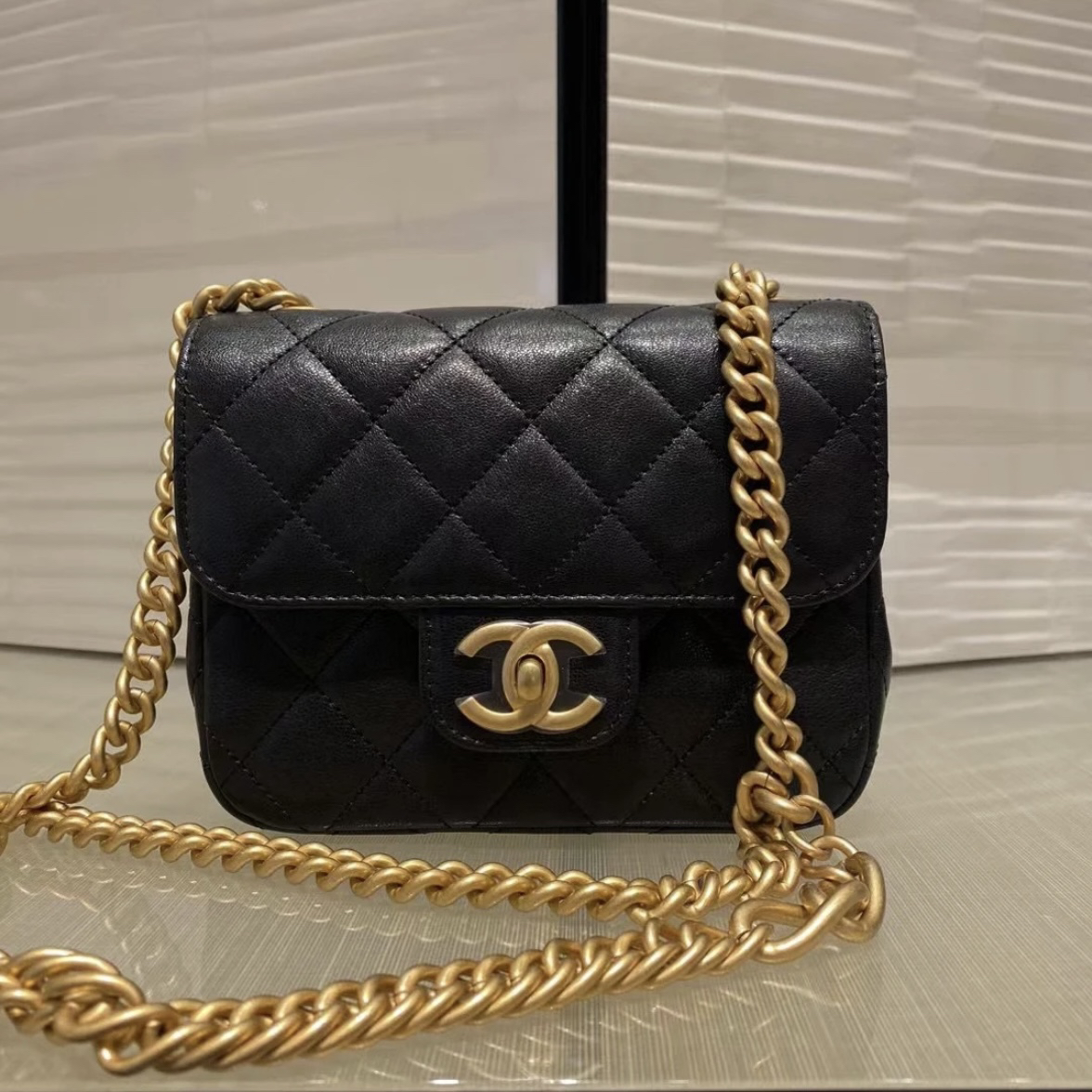 99新 Chanel/香奈儿 艾瑟尔奢品/23s黑金cf方胖子单肩包/L5H8