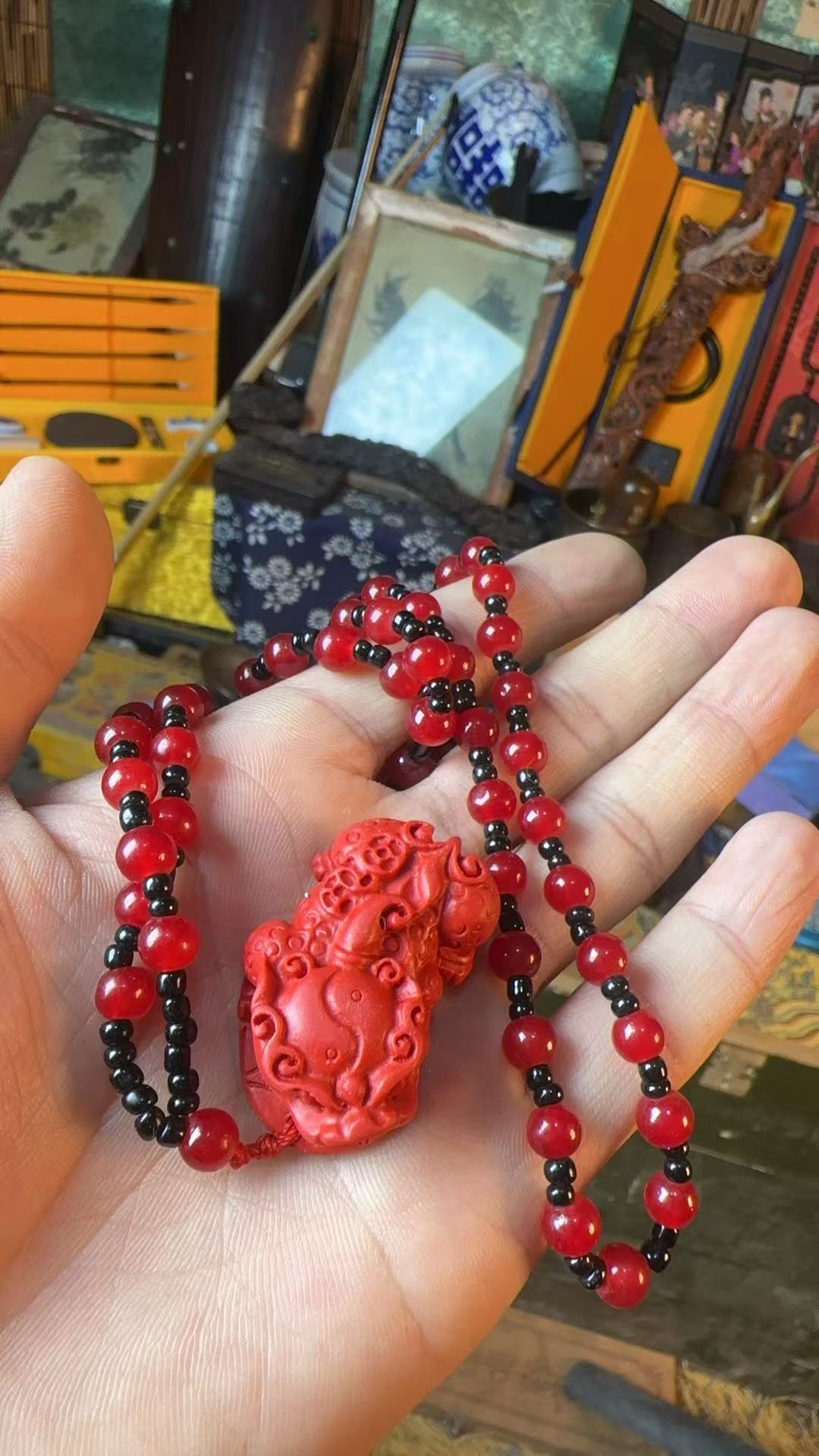 含辰砂工艺品含砂貔貅项链