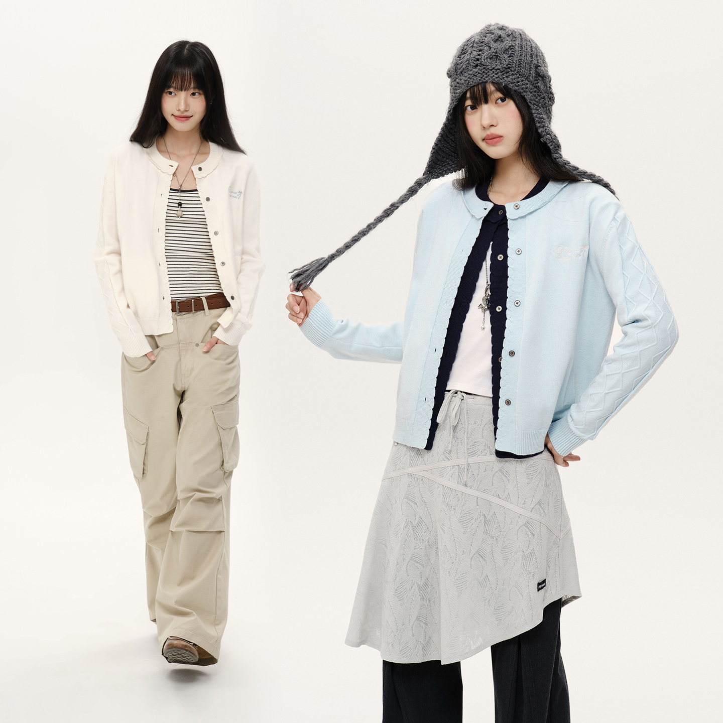 PSO Brand 女装LOGO花边开衫小香风长袖运动针织短款毛衣NMY015