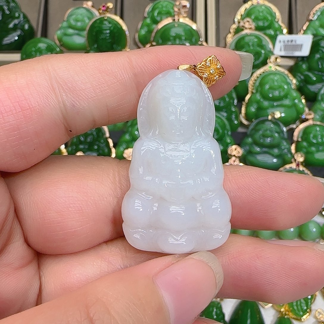 和田玉（白玉）吊坠(不含链)18K金镶嵌