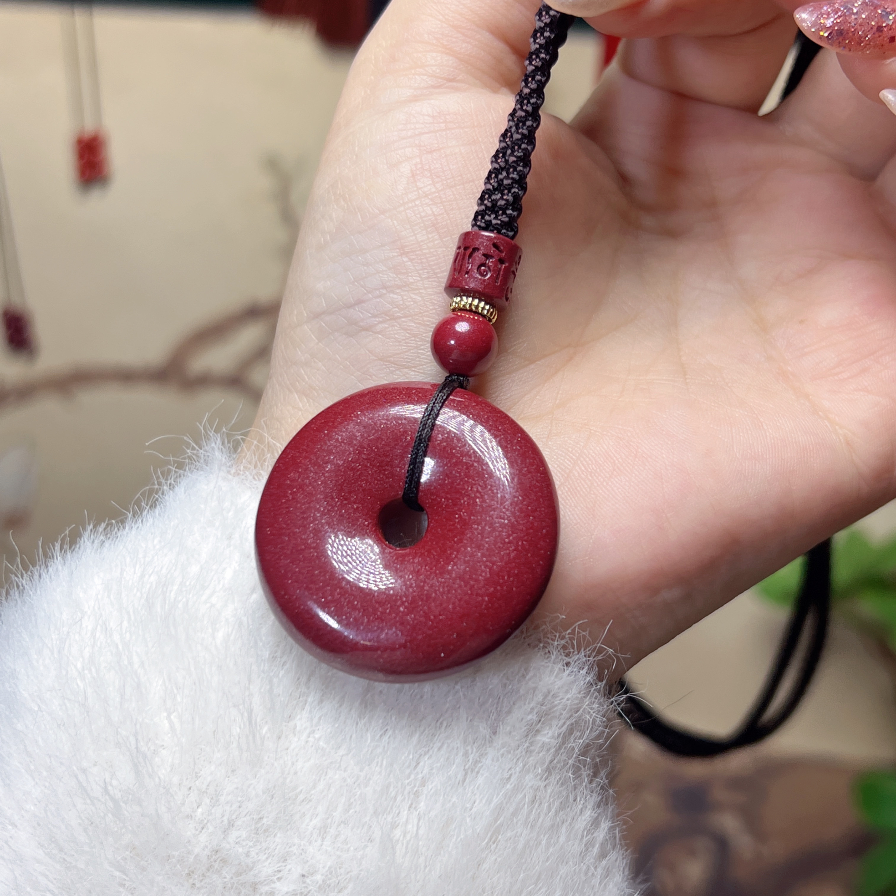 含辰砂工艺品（紫金砂）36mm平安扣项链【念心正品朱砂】0004