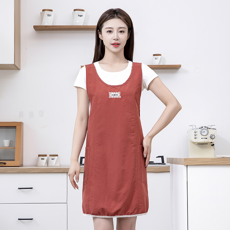 洋气纯色蕾丝边宽肩带马甲围裙厨房专用做饭防泼水轻薄透气柔软