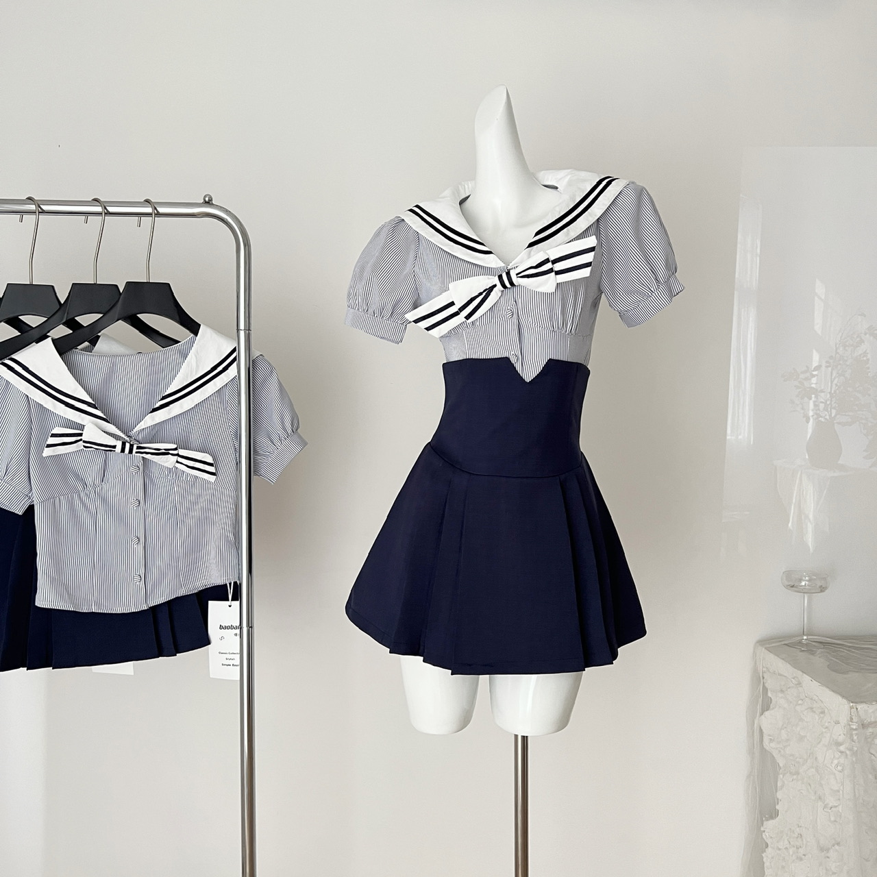 易梦玲同款 学院风套装女款夏季JK制服水手服海军领上衣百褶裙子