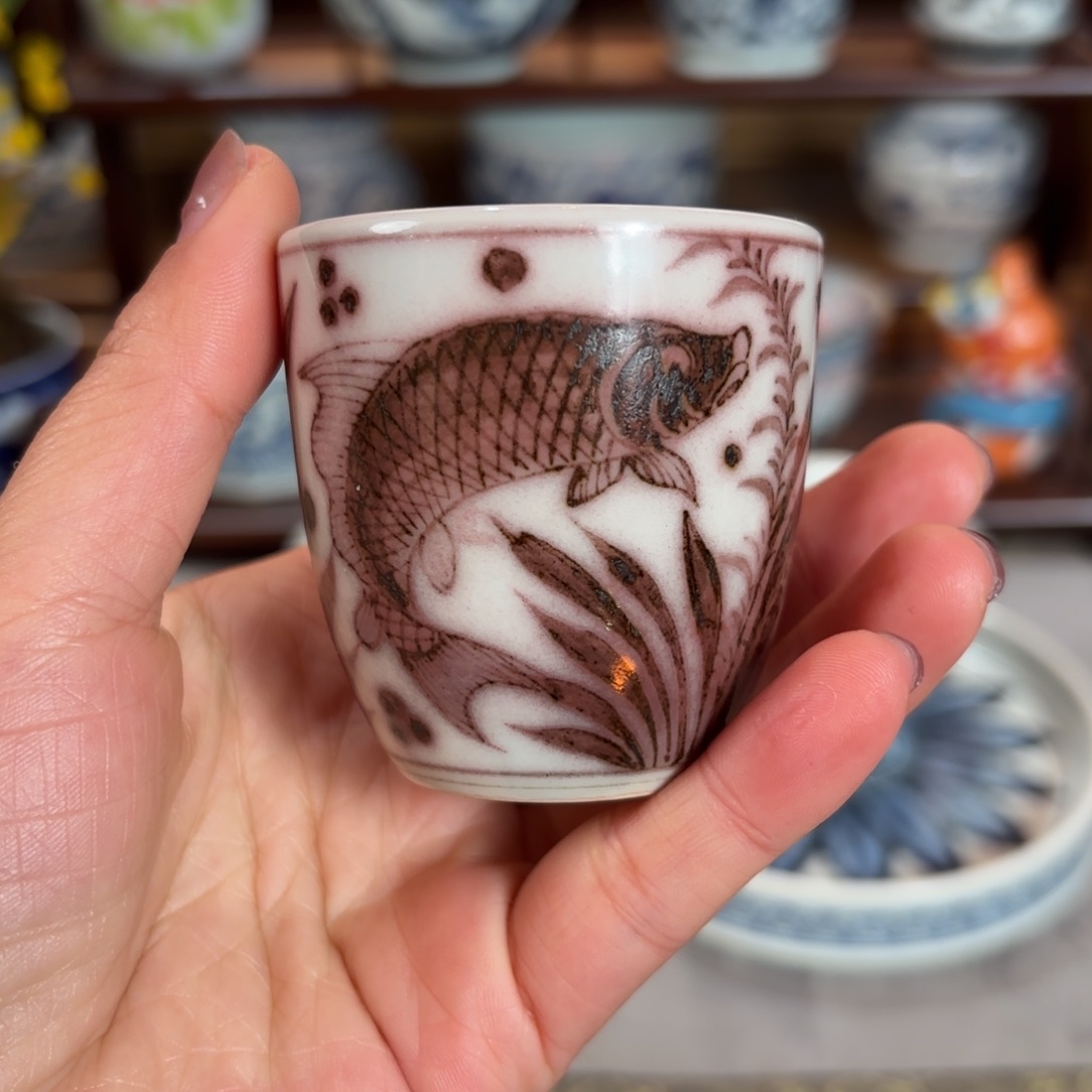 杯釉里红鱼藻手雷杯