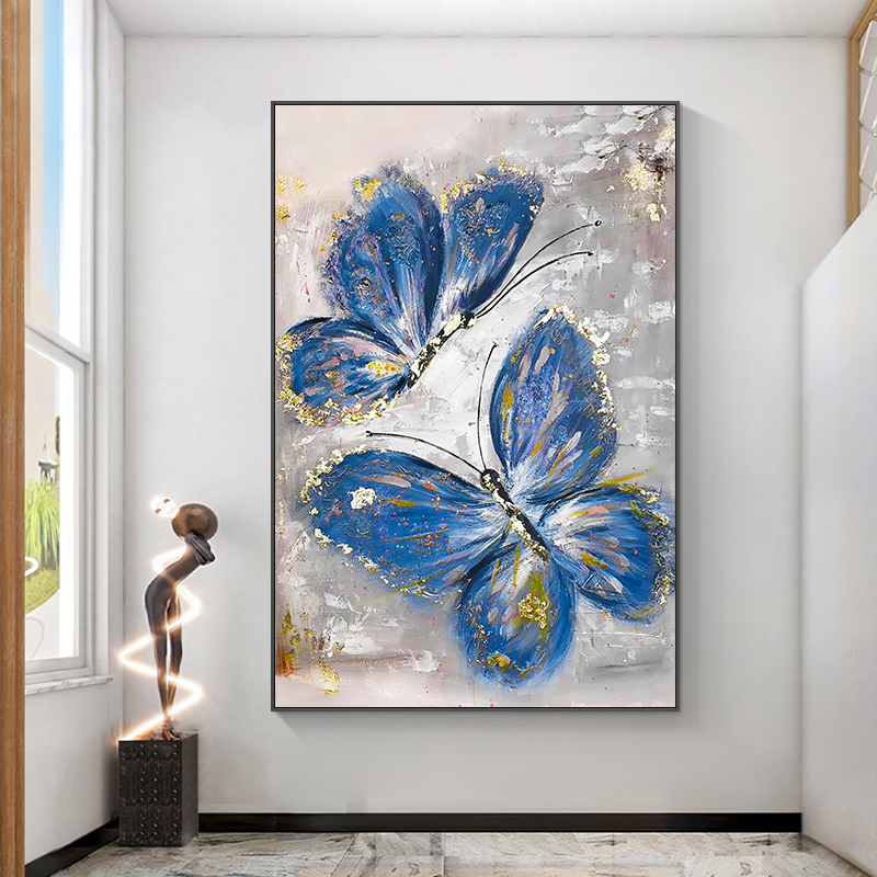 手工蓝色蝴蝶客厅装饰画轻奢风玄关走廊过道挂画蝴蝶80120