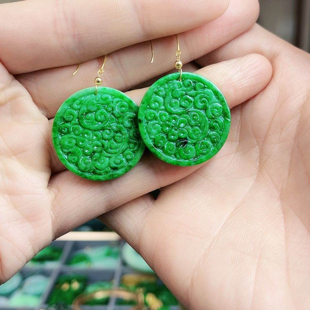 翡翠耳饰18K金镶嵌耳饰