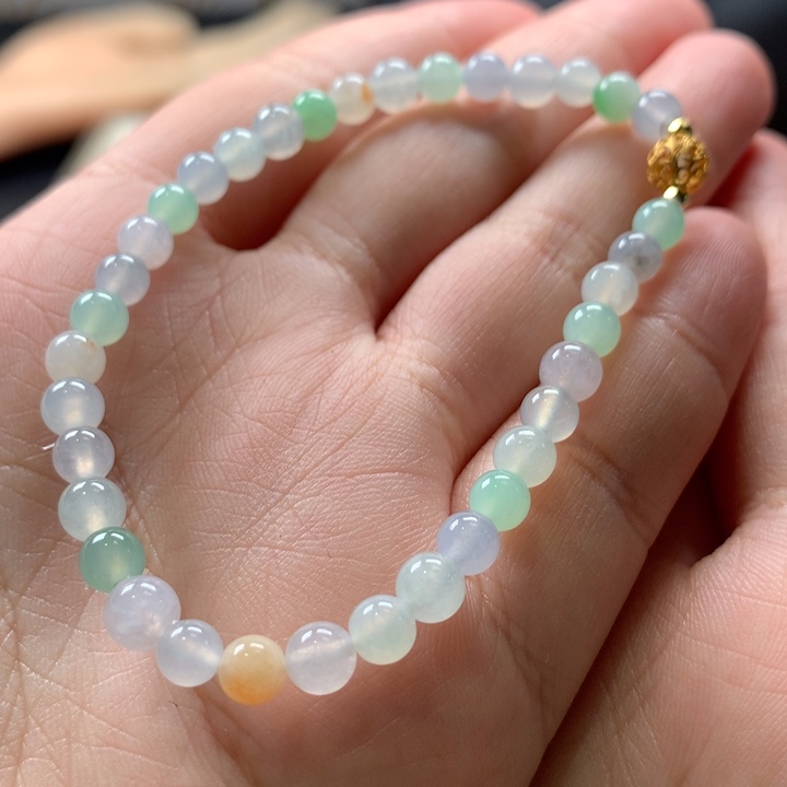 翡翠手串18K金镶嵌翡翠