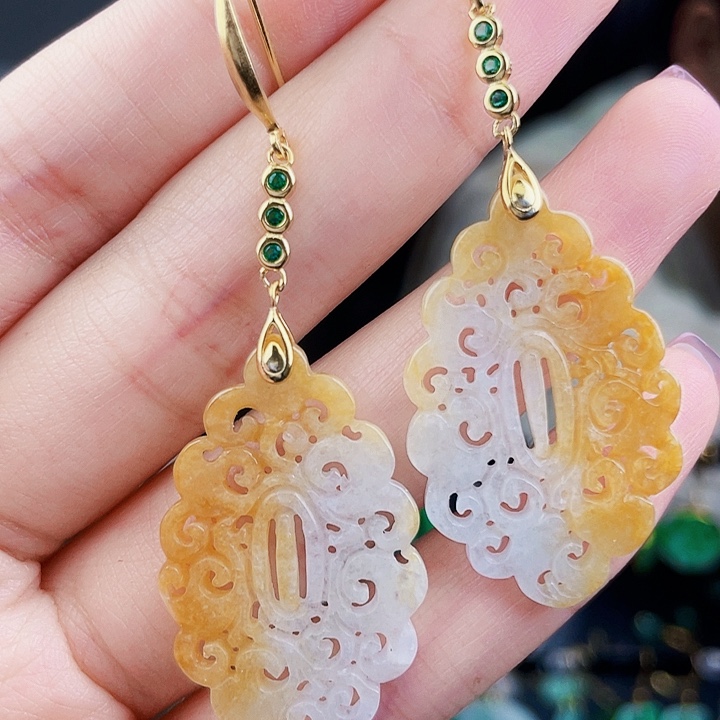 翡翠银S925镶嵌耳饰饰品