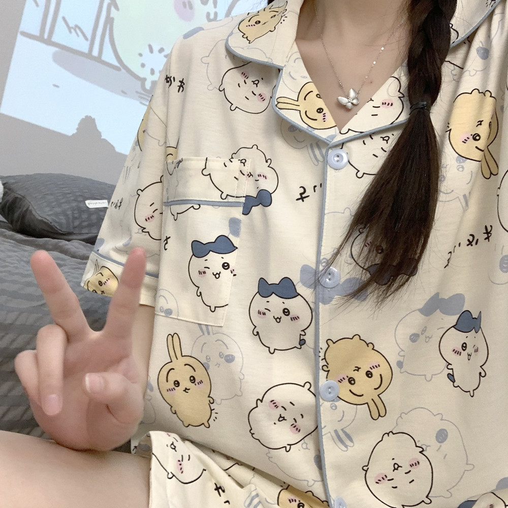 吉伊卡哇乌萨奇睡衣女春夏季纯棉短袖学生宽松大码夏季小八家居服