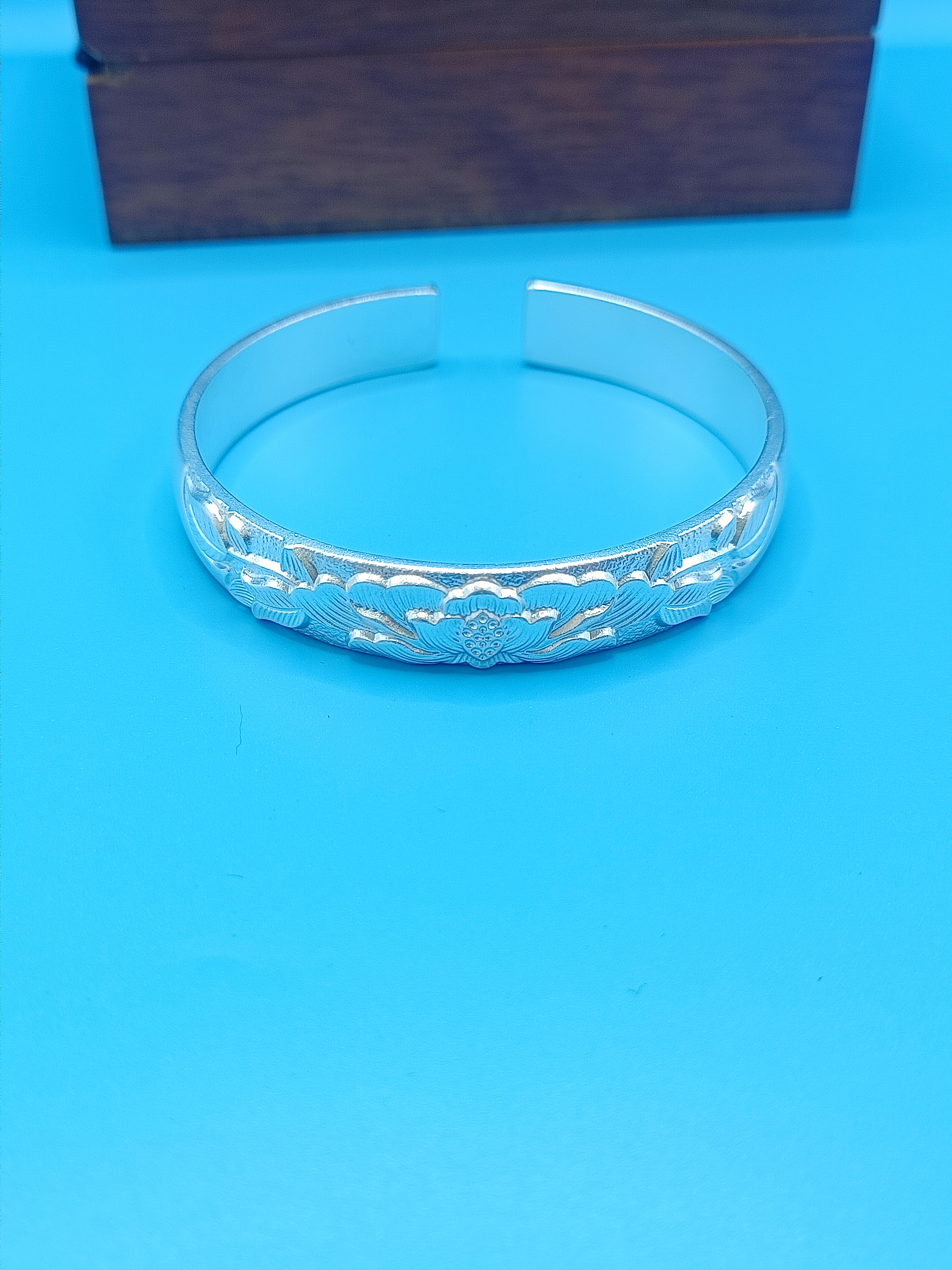 足银手镯  足银999花开富贵送妈妈长辈开口银镯45.2克