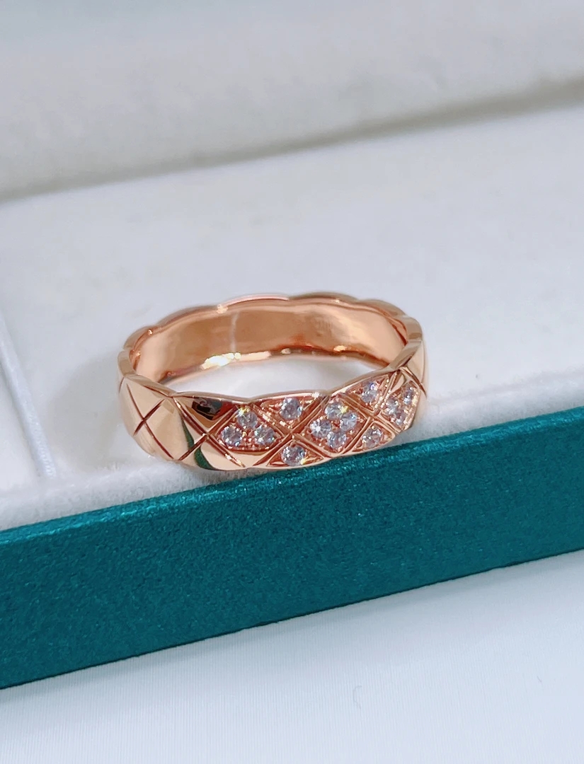 18金简约菱格纹戒指18#