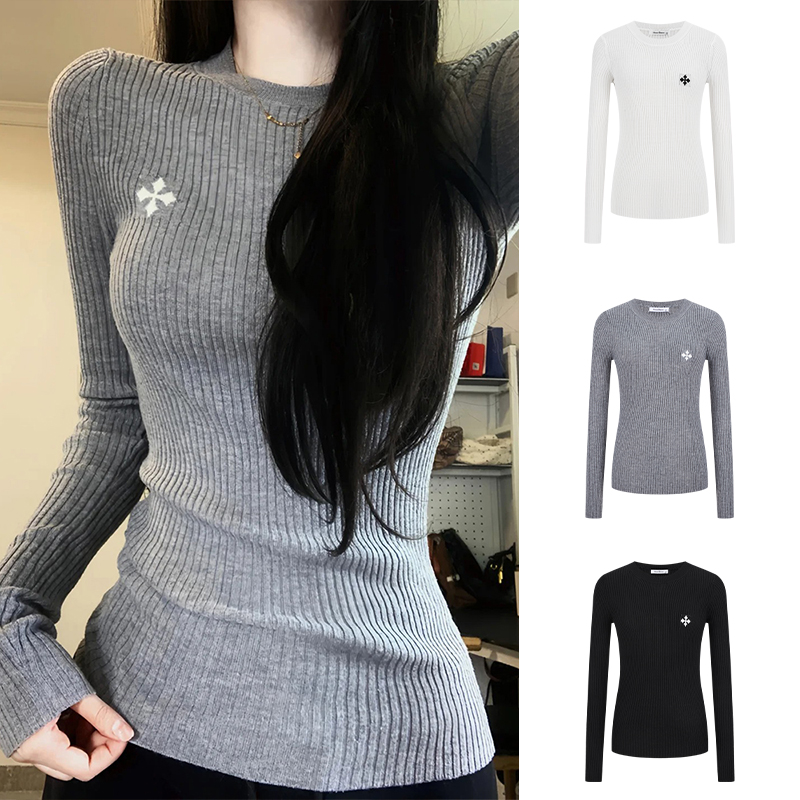 Moses Queen/魔西女王提花针织衫T恤女秋打底衫显瘦辣妹毛衣上衣