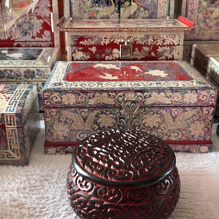 剔黑手工围棋盒一对