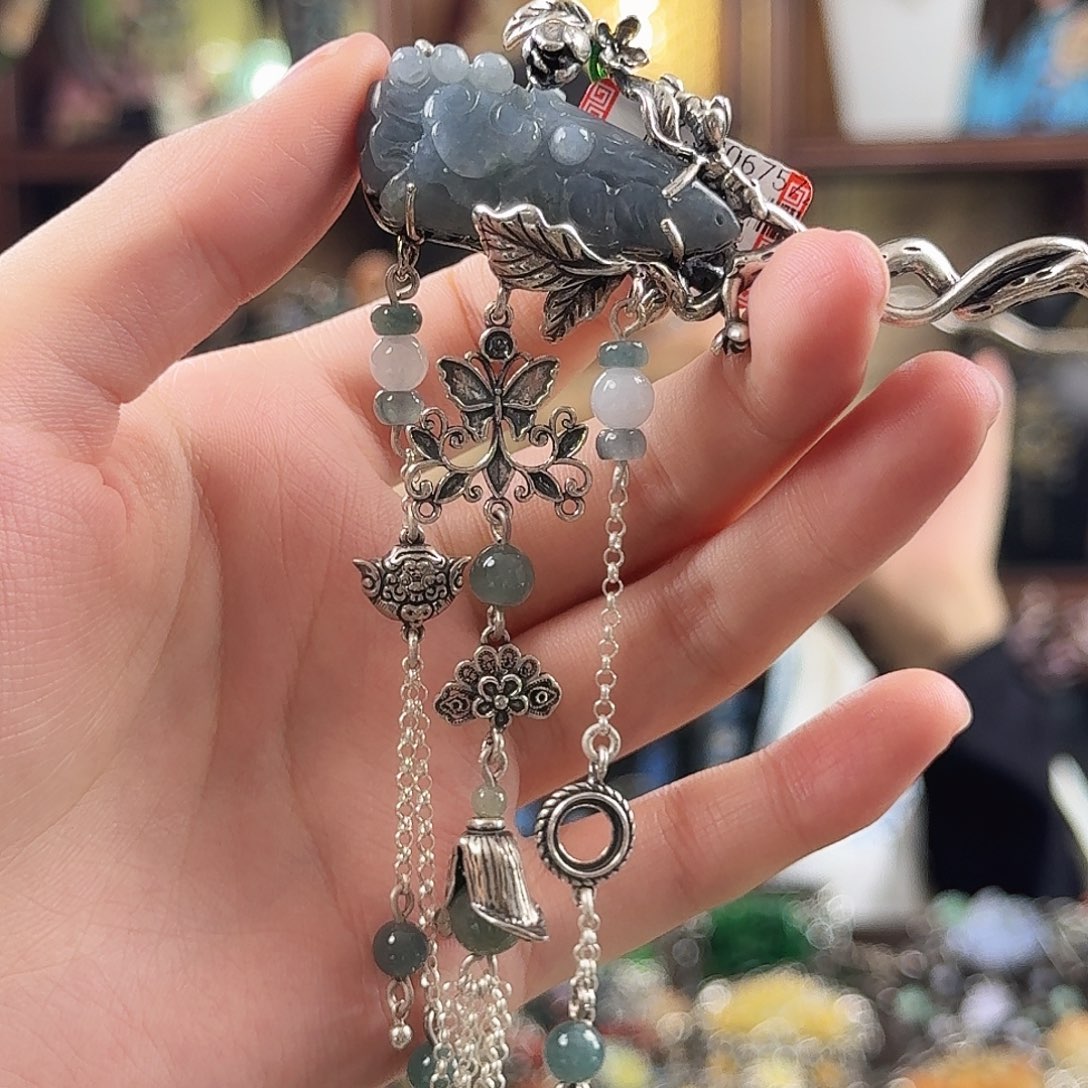 翡翠银S925镶嵌发饰