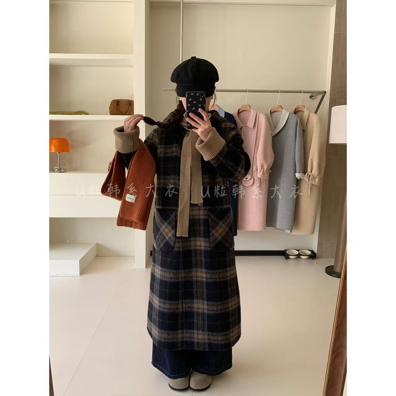 女士中长款格子气质时尚秋冬加厚毛呢大衣