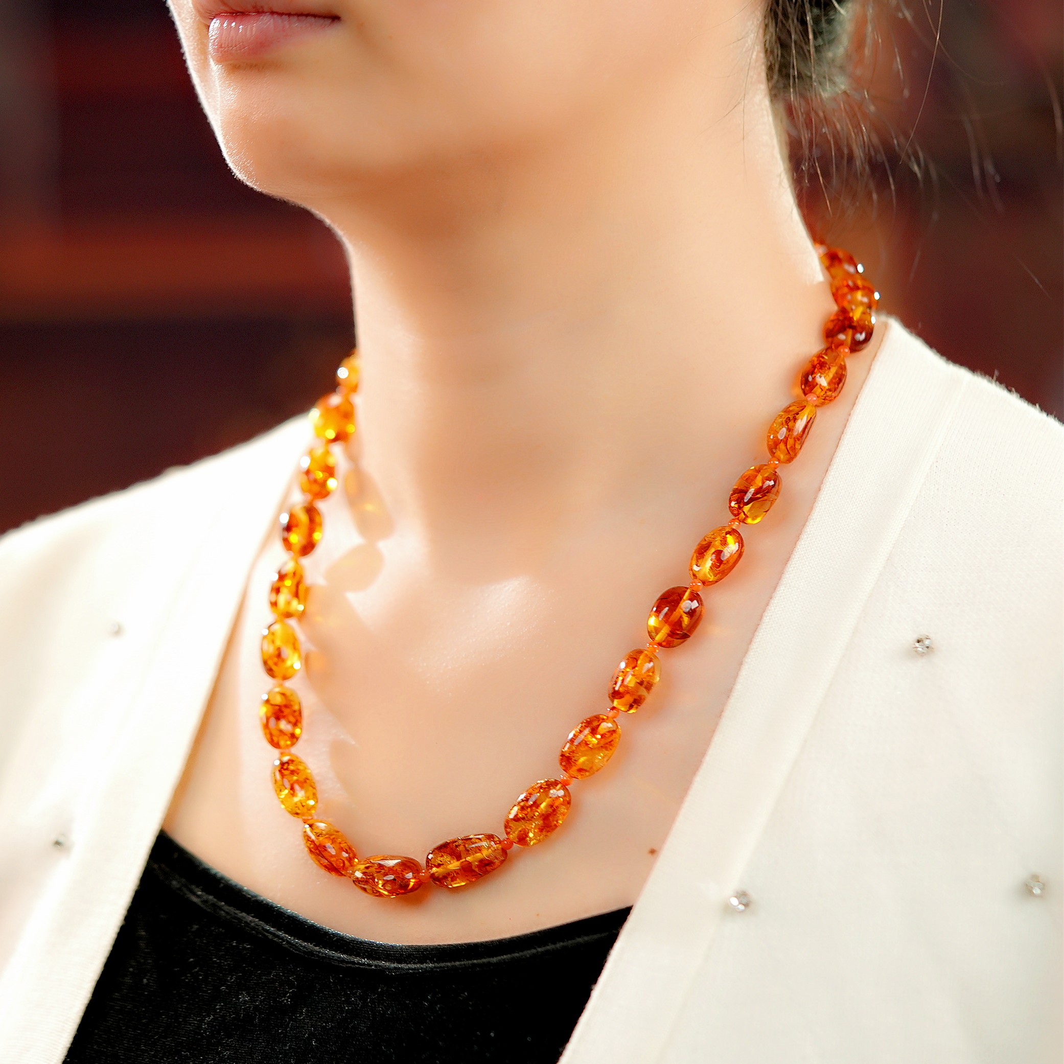 SY9-11花珀随形塔链妈妈链项链俄料天然琥珀蜜蜡欧若风百搭时尚