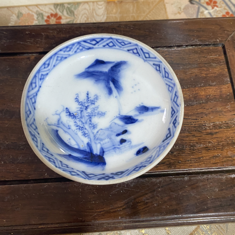 明治九谷青花杯垫，直径9左右茶具陶瓷