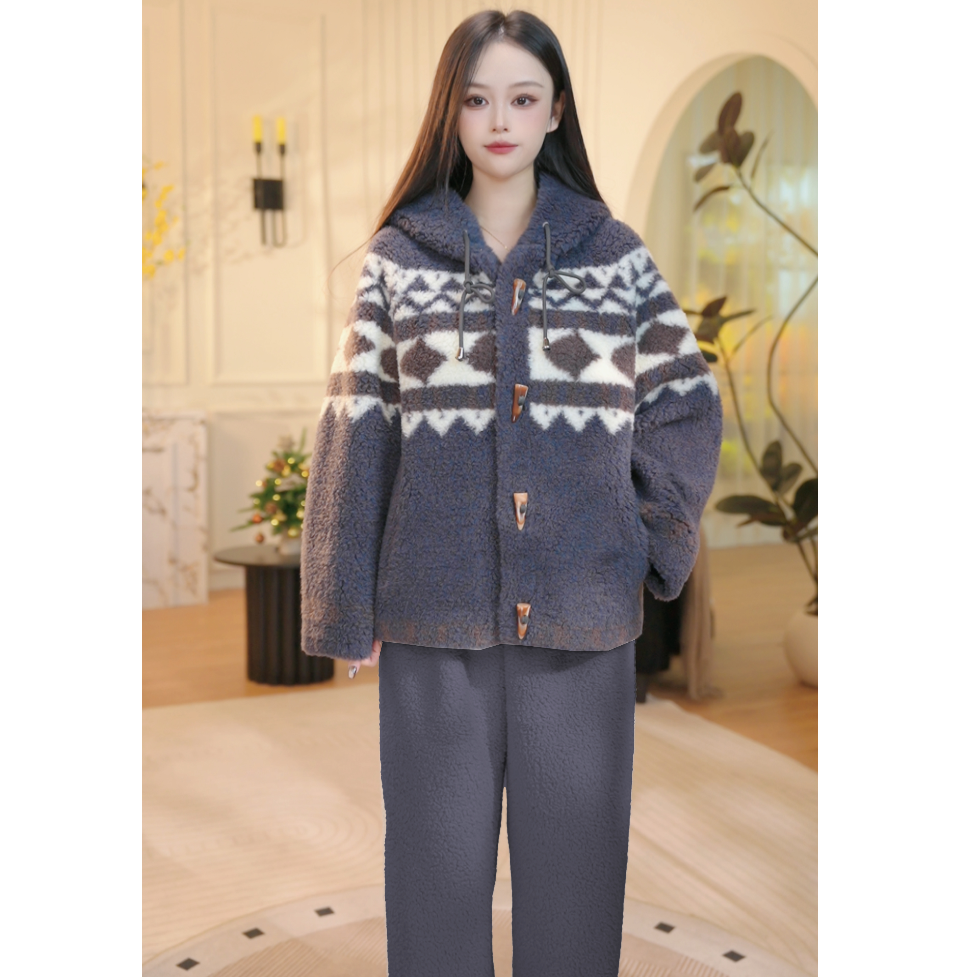 N冬季新款加绒厚款家居服高颜值柔软睡衣套装