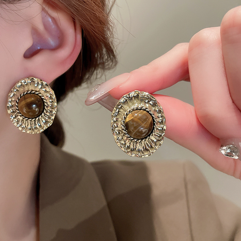 铜合金大理石耳饰 复古重工精致耳钉小众独特耳环高级感设计女