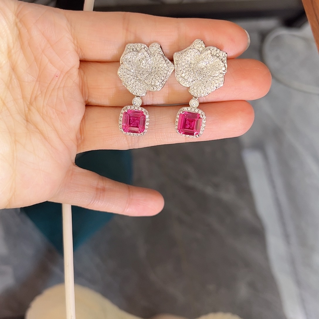 耳饰彩色蓝宝石银S925镶嵌